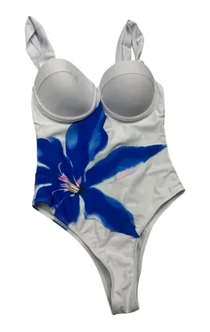 Source Unknown Floral Underwire One Piece Swimsuit with Matching Sarong Cover Up White Blue S thumbnail 1