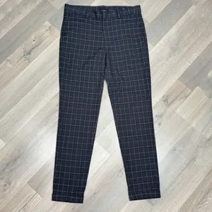 H&M Windowpane Plaid Cuff Hem‎ Skinny Fit Trouser Pants Blue Tan Size 29 thumbnail 3