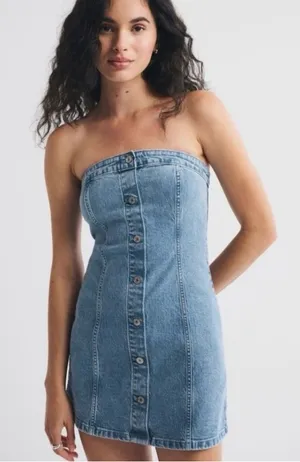 Abercrombie Strapless Denim Button-Front Dress thumbnail 1