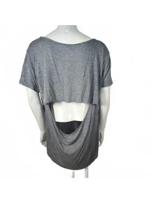 BKE Women's Gray Short Sleeve Top with Open Back Detail Size L thumbnail 4