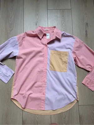 Abercrombie & Fitch Oversized Poplin Pastel Colorblock Button Up Shirt Small thumbnail 9