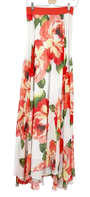 NWT Akira Womens Resort Vacation Tropical Floral Elastic Waist Maxi Skirt Size L thumbnail 1