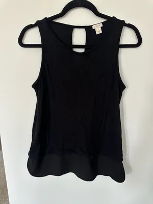 J.Crew Black Sleeveless Layered Chiffon Hem Keyhole Back Tank Top Size S thumbnail 1