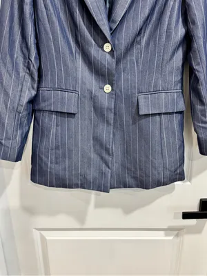 Kasper Blue Pinstripe Two Button Blazer Jacket Size 4 Career Office Professional thumbnail 6