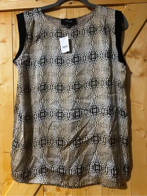 MNG by‎ Mango Animal Print Sleeveless Top with Black Trim - Size 6 Medium thumbnail 1