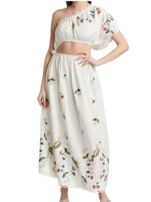 Farm Rio size XL pitanga maxi dress White Embroidered Floral Dress one shoulder thumbnail 14