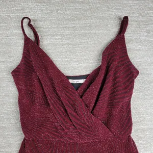 Mi Ami Glitter Jumpsuit Womens XXS Red Faux Wrap Wide Leg Holiday New Year Party thumbnail 13