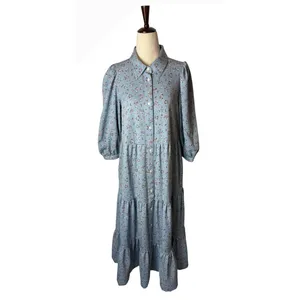 Levi's Cynthia Midi Dress Women Medium Blue Floral Button Front Prairiecore Boho thumbnail 2