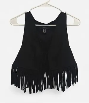 Forever 21 Black Fringe Vest Size S thumbnail 1