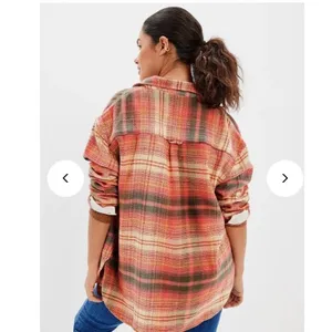 American Eagle Green Orange Plaid Fleece Flannel Oversized Button-down Shirt XS thumbnail 2