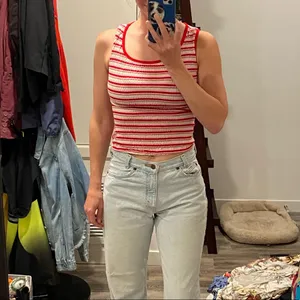 Bonkers Y2k vintage rainbow striped smocked red multicolor crop tank top small thumbnail 1