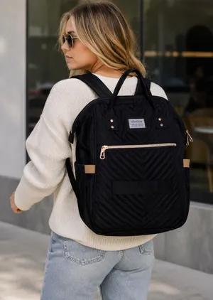 Vsnoon Quilted‎ Black Diaper Travel Backpack with USB Port & Laptop Sleeve thumbnail 1