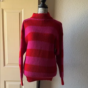Vibrant Red and Pink Striped Women's Turtleneck Sweater thumbnail 7