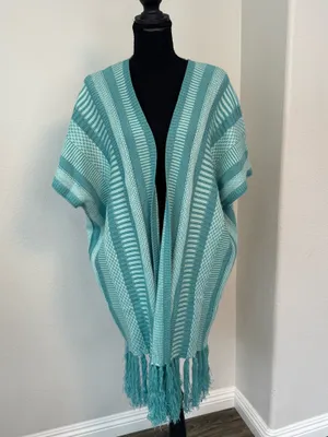 NWT Anthropologie Akemi + Kin Teal Fringe Kimono Cardigan thumbnail 6