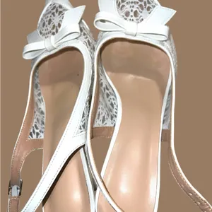 Elegant White patten leather lace design sling backs! thumbnail 5