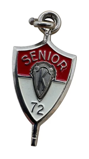 Vintage‎ Jostens 1972 Senior Shield Charm Silver Tone Red White Enamel Magnetic thumbnail 1