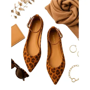Reden Leopard Print Calf Hair Pointed Toe Ankle Strap Ballet Flats Women’s EU 39 thumbnail 2