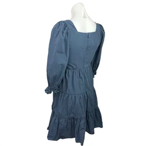 Madewell Lizzie Poplin Blue Puff Sleeve Square Neck Tiered Babydoll Mini Dress 0 thumbnail 7