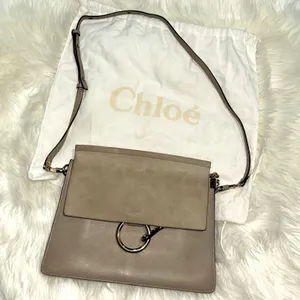 Chloe Authentic Faye Medium Shoulder Bag Genuine Leather Motty Gray thumbnail 4