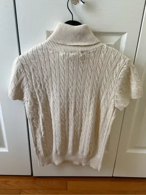 Y2K Ralph Lauren Cream Cable Knit Short Sleeve Turtleneck thumbnail 3