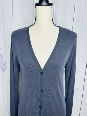 By Together Long Dress Ribbed Cardigan Button Down V-Neck Gray Size M thumbnail 2