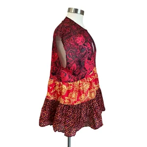 Free People Boho Red Warm Tones "Gotta Have‎ You" Tiered Tunic Blouse Size XS thumbnail 4