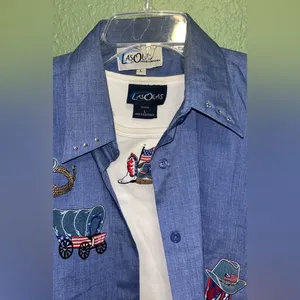 80s 90s vintage western cowboy cowgirl rodeo patriotic blouse shirt set thumbnail 5