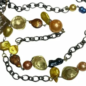 Venus Collection Necklace Gold Bronze‎ Navy Freshwater Pearl Renaissance Jewelry thumbnail 1