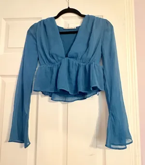 Abercrombie & Fitch Electric Blue Cropped Blouse thumbnail 1