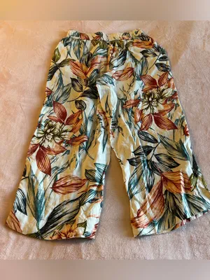 C&C California linen tropical print wide leg crop pants elastic waist size M thumbnail 2