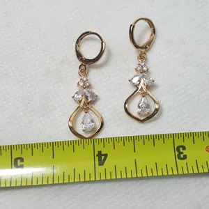 18K Yellow Gold Filled White Zircon Topaz Quartz Drops Earrings thumbnail 3