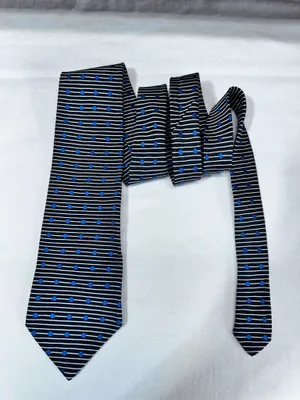 Peter Thomas Silk Tie Made By Superba Geometric Black Grey Blue Polka Dots thumbnail 2