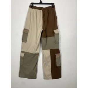 Hot & Delicious Patchwork Cargo Pants Brown Beige Olive Cotton Relaxed Women's M thumbnail 4