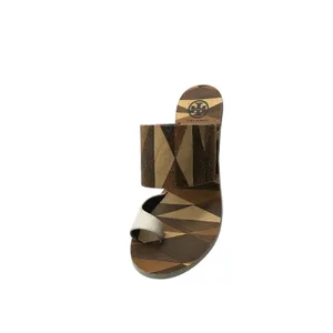 Tory Burch Geometric Marquetry Block Heel Sandals Brown White Leather 7.5M thumbnail 10
