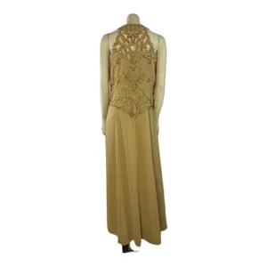 1990s Miss New York Gold Beaded Formal Gown Set Cutout Maxi L-XL thumbnail 9
