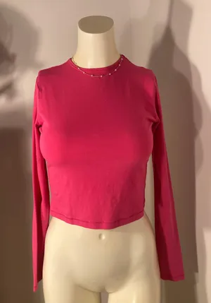 SKIMS NWT Cropped Long Sleeve T-Shirt Top AP-LGS-1370 Raspberry 2X thumbnail 2