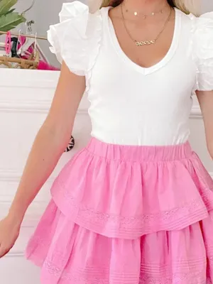 MABLE Mini Skirt Cotton Lace Tiered Ruffle Pink Coquette Barbiecore Small NWOT thumbnail 1