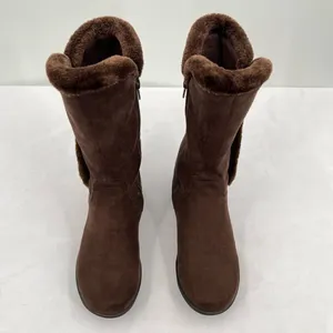 Bass FlexStep Loretta Chocolate Brown Faux Suede Fur Trim Tall Zip Boots Size 7 thumbnail 2