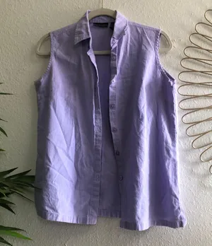 Pastel Lavender purple sleeveless button up down shirt (Size S) 100% COTTON thumbnail 1