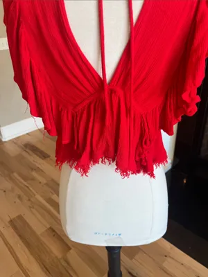 Skylar * Madison Red Ruffled V-Neck Crop Top thumbnail 8