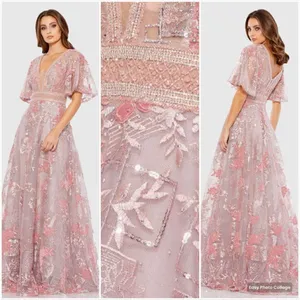 Mac Duggal Size 18 Pink Embroidered Floral V Neck Maxi Dress Gown thumbnail 2