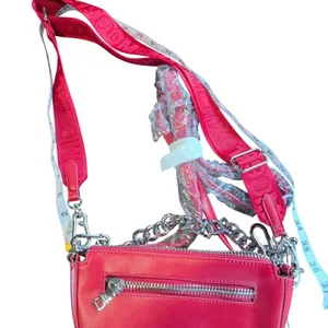 Steve Madden Red Vegan Leather Half Moon Crossbody‎ Bag with Logo Webbing Strap thumbnail 6