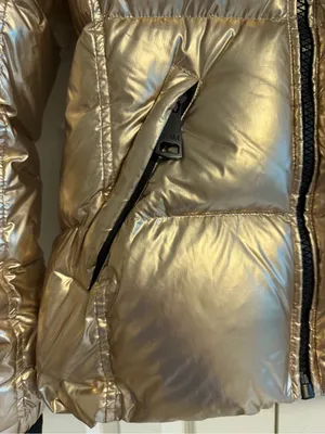 SAM. Women’s Medium Metallic Gold Puffer Jacket Real Fur Hood Trim Zipper Close thumbnail 3