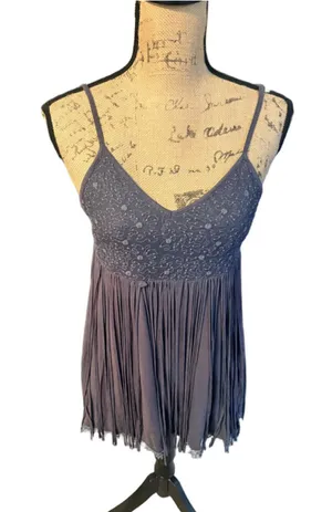 POL Lace Fringe Bohemian Tank Top / Dress Size S Gray thumbnail 1