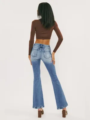 Kancan Low Rise Distressed Medium Wash Flare Denim Jeans Women’s Size 9 28 thumbnail 2