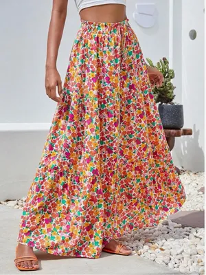 SheIn Multicolor Floral Tiered Maxi Skirt thumbnail 2