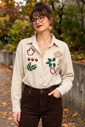 VINTAGE MAGGIE & MAX Embroidered Fall Leaves Shirt thumbnail 1