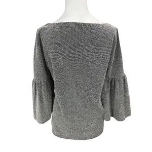 Banana Republic Bell Sleeve Blouse Medium Gray Crew Neck Pullover Casual‎ thumbnail 4