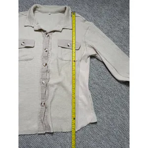 Cream Waffle‎ Knit Button Down Shacket Contrast Panel Thermal Shirt Small thumbnail 4