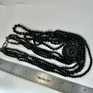 Long multi strand black beaded flower necklace thumbnail 7
